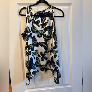 Apt. 9 White Top with Blue and Green Butterfly Print